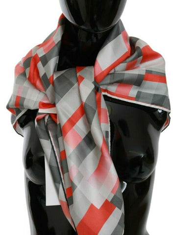 Gray Red Silk Shawl Foulard Wrap  Scarf Costume National