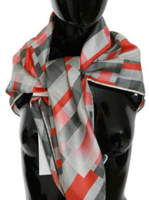 Gray Red Silk Shawl Foulard Wrap  Scarf Costume National