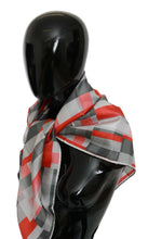 Gray Red Silk Shawl Foulard Wrap  Scarf Costume National