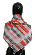 Gray Red Silk Shawl Foulard Wrap  Scarf Costume National