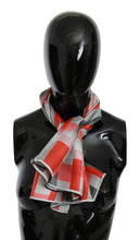 Gray Red Silk Shawl Foulard Wrap  Scarf Costume National