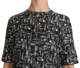 Black Musical Instruments Print Silk Blouse Dolce & Gabbana