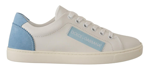 White Blue Leather Low Top Sneakers Shoes Dolce & Gabbana