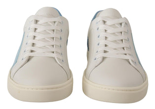 White Blue Leather Low Top Sneakers Shoes Dolce & Gabbana