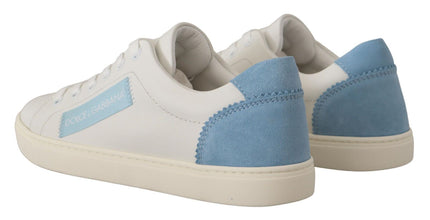 White Blue Leather Low Top Sneakers Shoes Dolce & Gabbana