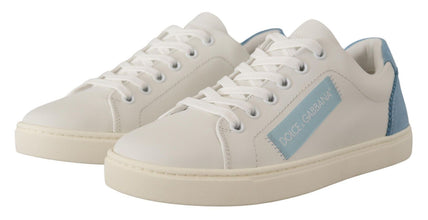 White Blue Leather Low Top Sneakers Shoes Dolce & Gabbana