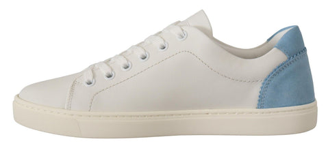 White Blue Leather Low Top Sneakers Shoes Dolce & Gabbana