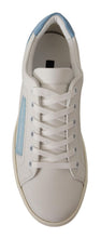 White Blue Leather Low Top Sneakers Shoes Dolce & Gabbana