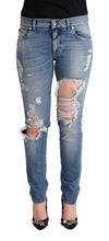 Blue Distressed Cotton Denim Skinny Jeans Dolce & Gabbana
