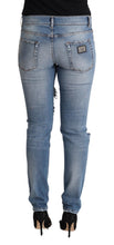 Blue Distressed Cotton Denim Skinny Jeans Dolce & Gabbana