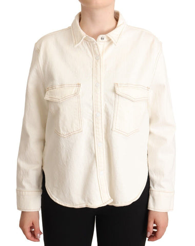 White Cotton Collared Long Sleeves Button Down Polo Top Levi's