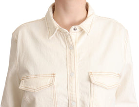 White Cotton Collared Long Sleeves Button Down Polo Top Levi's