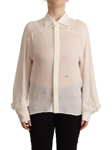 Off White Silk Long Sleeves Collared Blouse Top Dsquared²