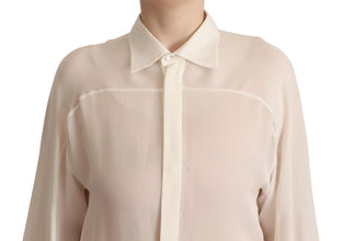 Off White Silk Long Sleeves Collared Blouse Top Dsquared²