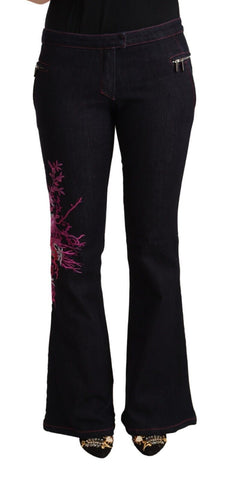 Black Cotton Mid Waist Cotton Flared Jeans Exte