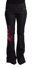 Black Cotton Stretch Mid Waist Cotton Flared Denim Jeans Exte