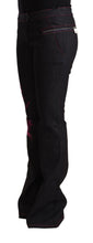 Black Cotton Stretch Mid Waist Cotton Flared Denim Jeans Exte