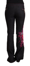 Black Cotton Stretch Mid Waist Cotton Flared Denim Jeans Exte