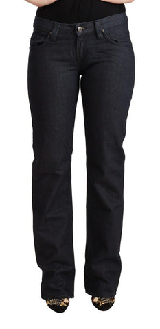 Dark Blue Cotton Stretch Low Waist Straight Denim Jeans Exte