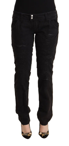 Black Cotton Distressed Low Waist Slim Fit Denim Jeans CYCLE