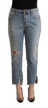 Light Blue Distressed Mid Waist Cropped Denim Jeans CYCLE