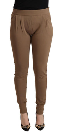 Brown Viscose Mid Waist Slim Tapered Pants Scervino Street