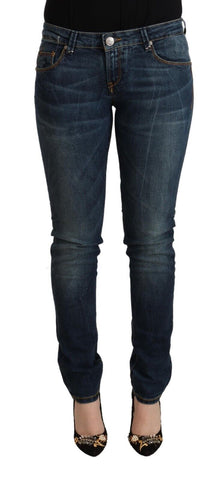 Blue Washed Cotton Slim Fit Denim Low Waist Jeans Acht