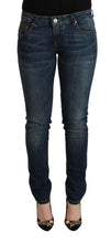 Blue Washed Cotton Slim Fit Denim Low Waist Jeans Acht