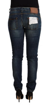Blue Washed Cotton Slim Fit Denim Low Waist Jeans Acht