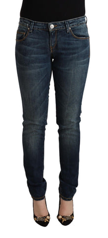 Blue Washed Cotton Low Waist Slim Fit Denim Jeans Acht