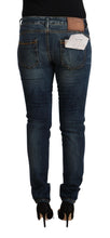 Blue Washed Cotton Low Waist Slim Fit Denim Jeans Acht