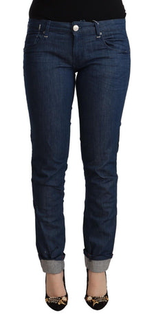Blue Cotton Low Waist Skinny Denim Folded Hem Jeans Acht