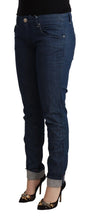 Blue Cotton Low Waist Skinny Denim Folded Hem Jeans Acht