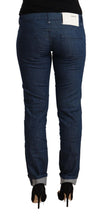 Blue Cotton Low Waist Skinny Denim Folded Hem Jeans Acht