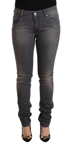 Dark Gray Washed Cotton Denim Skinny Jeans Acht