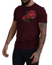 Bordeaux Roses Cotton Crewneck T-shirt Dolce & Gabbana