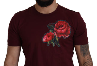 Bordeaux Roses Cotton Crewneck T-shirt Dolce & Gabbana