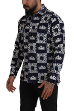 Blue Denim Stretch DG Crown Logo Casual Shirt Dolce & Gabbana