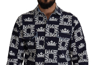 Blue Denim Stretch DG Crown Logo Casual Shirt Dolce & Gabbana