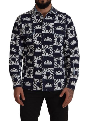 Blue Denim Stretch DG Crown Logo Casual Shirt Dolce & Gabbana