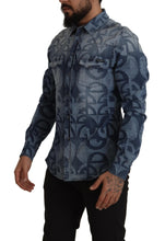 Blue Denim Stretch DG Logo Casual Mens Slim Shirt Dolce & Gabbana