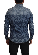 Blue Denim Stretch DG Logo Casual Mens Slim Shirt Dolce & Gabbana