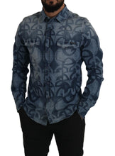 Blue Denim Stretch DG Logo Casual Mens Slim Shirt Dolce & Gabbana