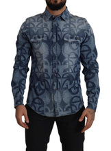 Blue Denim Stretch DG Logo Casual Mens Slim Shirt Dolce & Gabbana