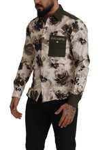 Green Beige Floral Cotton Stretch Exclusive Shirt Dolce & Gabbana