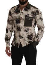 Green Beige Floral Cotton Stretch Exclusive Shirt Dolce & Gabbana