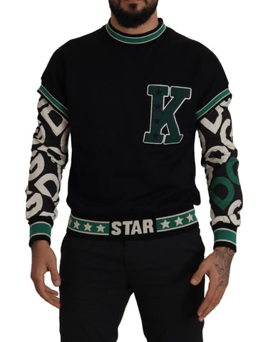 Black Green Cotton KING Star Crewneck Pullover Sweater Dolce & Gabbana