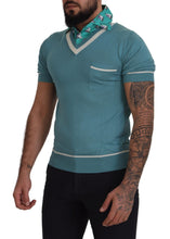 Blue Silk Polo Top Mens V-neck  T-shirt Dolce & Gabbana