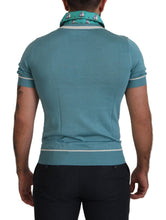 Blue Silk Polo Top Mens V-neck  T-shirt Dolce & Gabbana