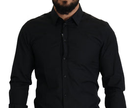 Black Cotton GOLD Slim Fit Dress Shirt Dolce & Gabbana